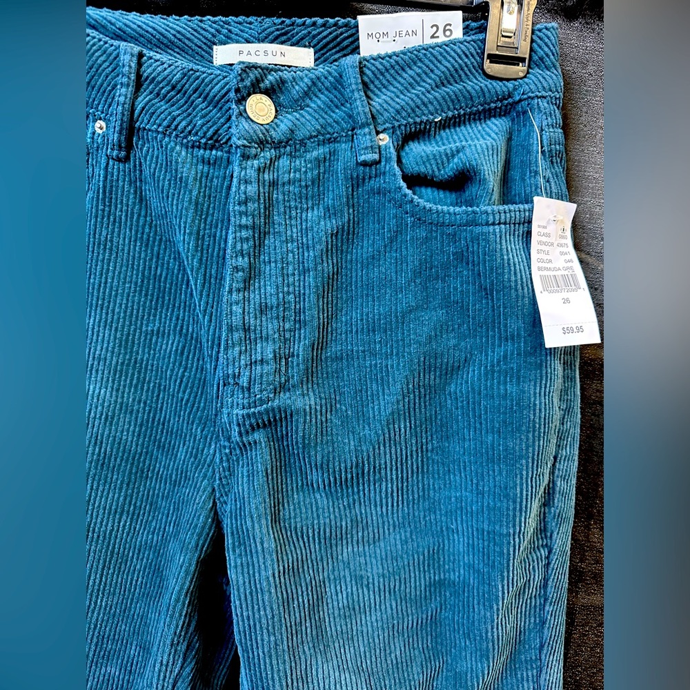 PACSUN  Teal Green corduroy Mom Jeans size 26 NWT